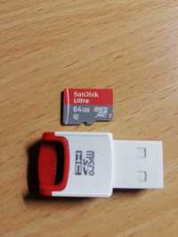Карта памяти MicroSD SanDisk Ultra 64 Gb + USB Card Reader Transcend