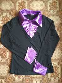 Блузка класична чорна з фіолетовими вставками