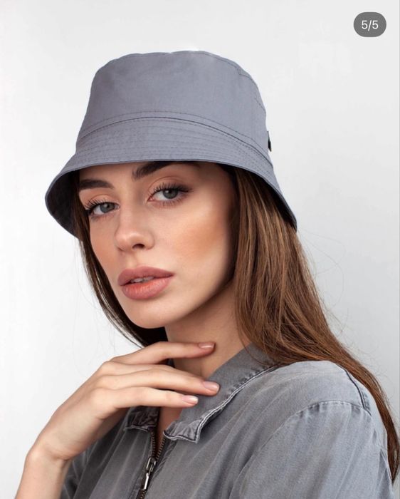 Трендовая кожаная замшевая панама стиль Zara серая разм 56-57