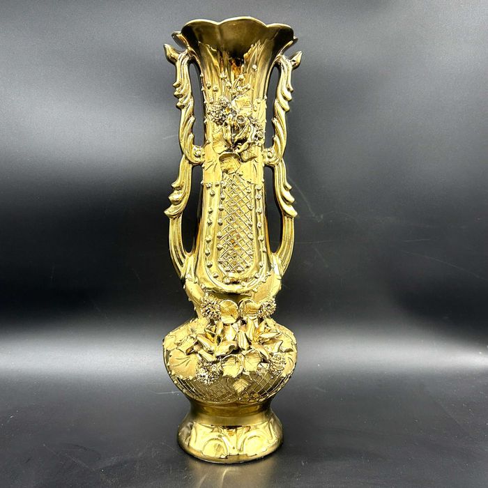 Wazon porcelanowy-ceramiczny- metalowy. Złoty,duży zdobiony