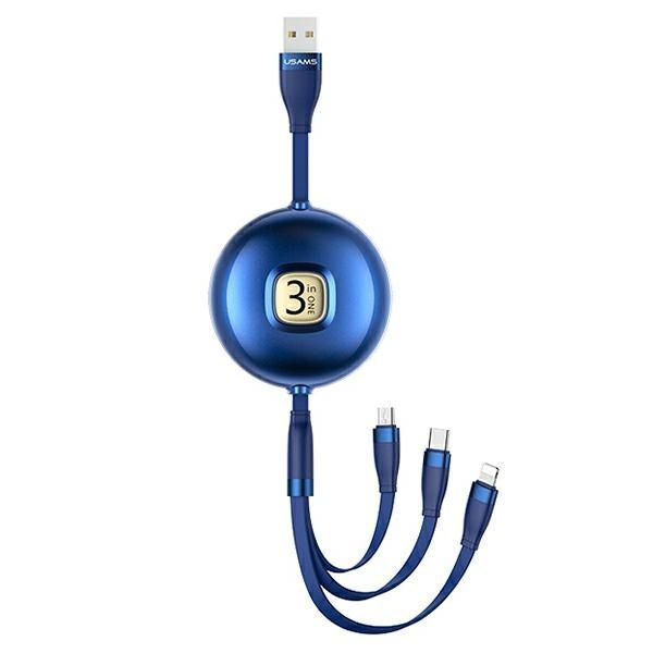 Kabel Usams U69 3w1 1,2m Lightning/USB-C/Micro Blue