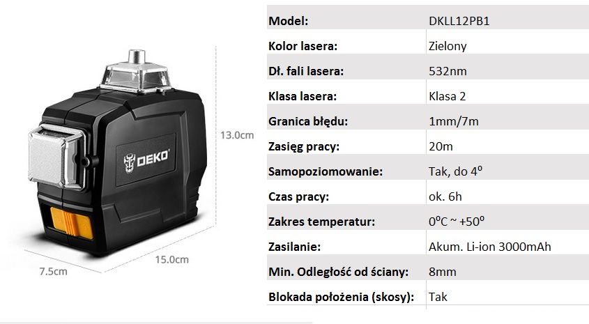 Poziomica laserowa 3x360 / Laser płaszczyznowy SAMOPOZIOM. + BLOKADA