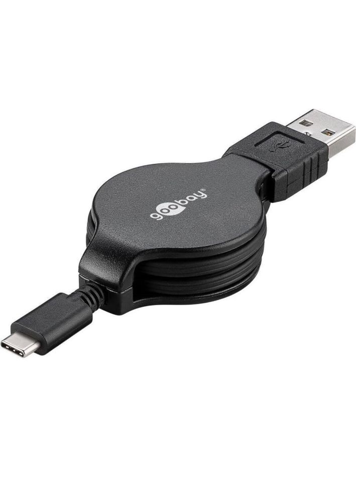 Goobay kabel zwijany USB USB-A NA USB- C Czarny 15W 1M