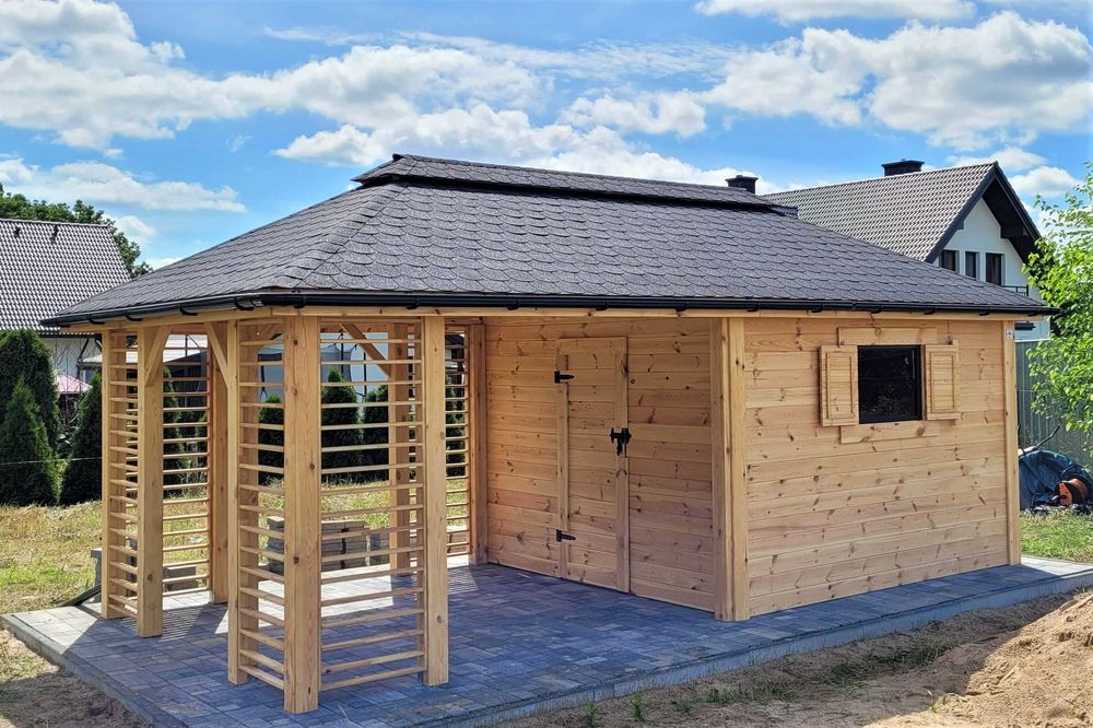 Domek z Altaną VANESSA wiata drewutnia 6x3 DREWNOTRIK.PL