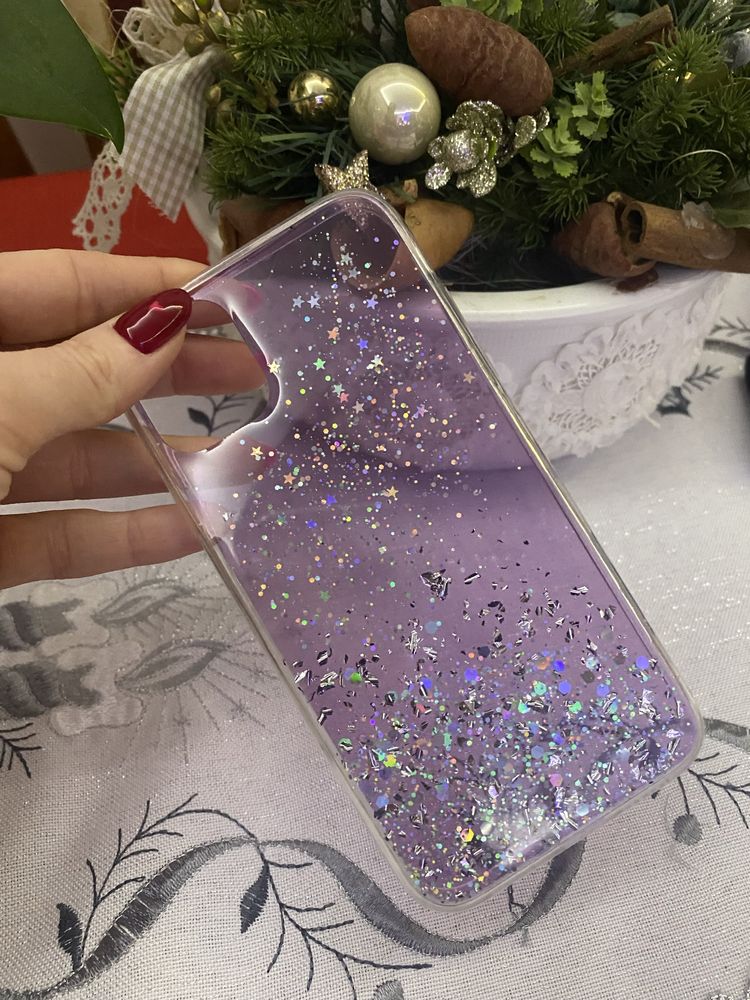 Etui pokrowiec iphone 11 / XR fiolet brokat elastyczne