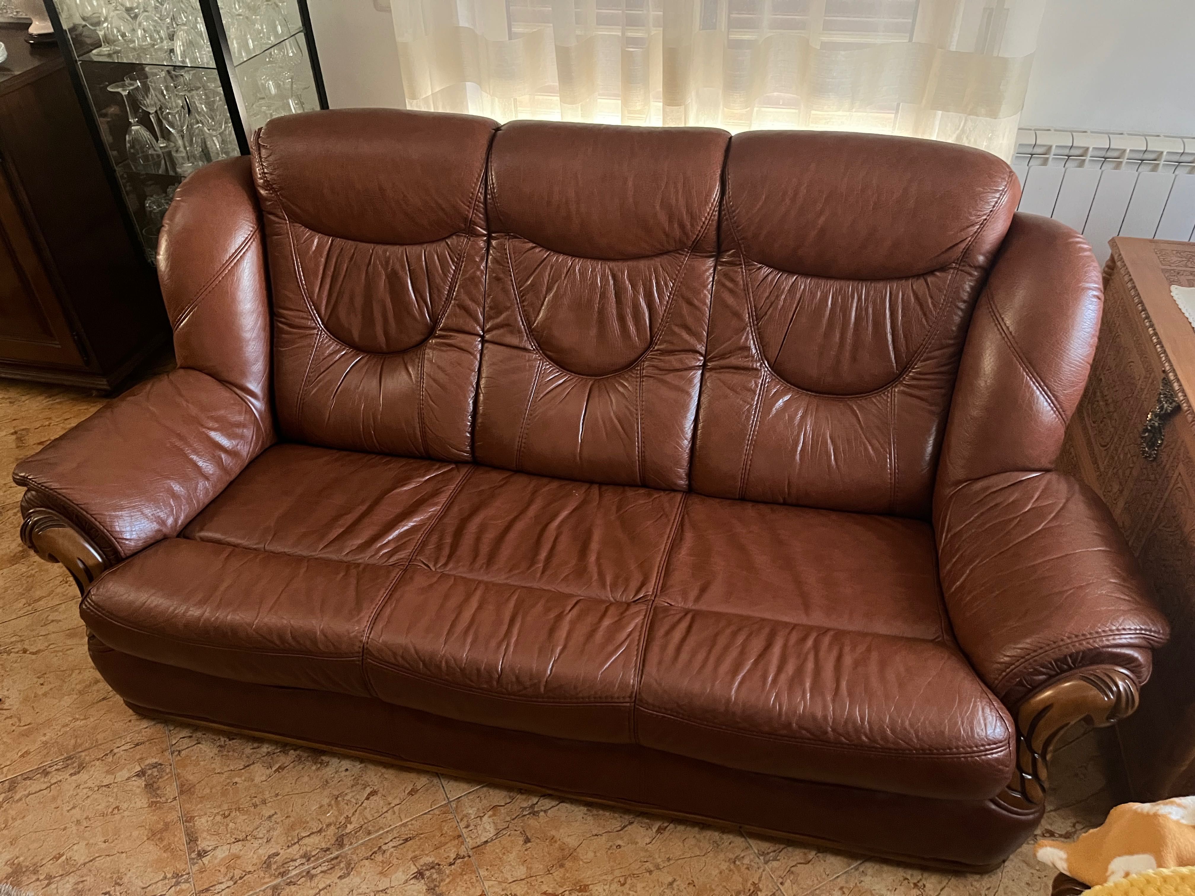 Conjunto de Sofá em Pele Verdadeira