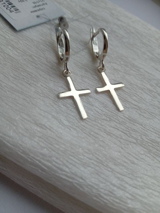 Серебряеые серьги сережки крестики подвески висюльки серебро 925 проба