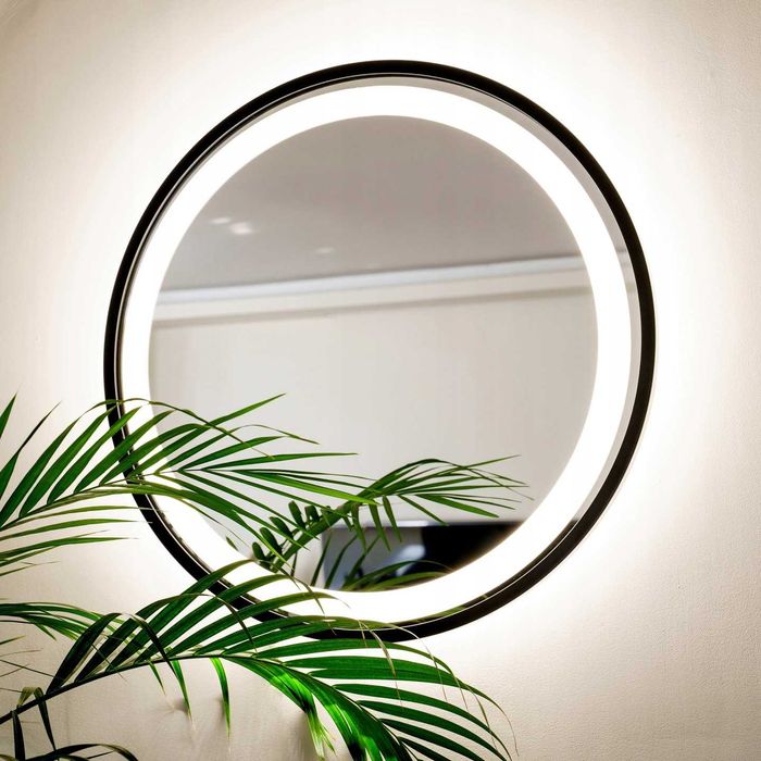 Nowe lustro łazienkowe okrągłe, podświetlane z LED - czarne LOFT 50cm
