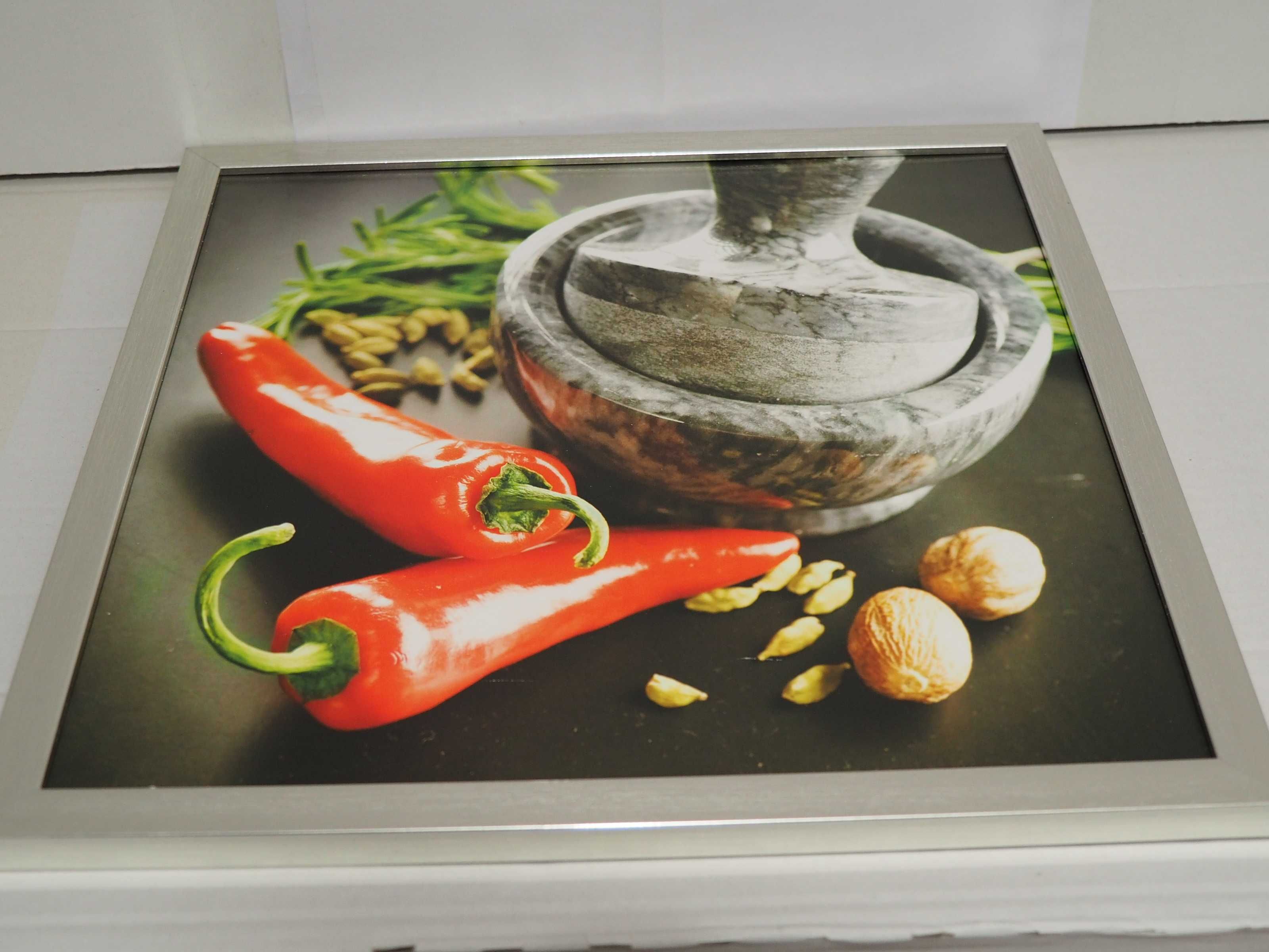 Obraz obrazek papryka możdierz na kuchnie 32 x32 cm nowoczesny