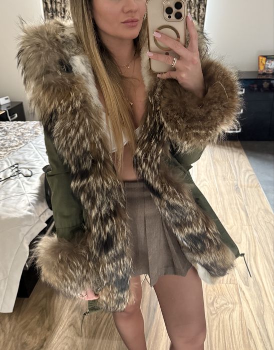 Kurtka parka nowa z futrem naturalnym S khaki