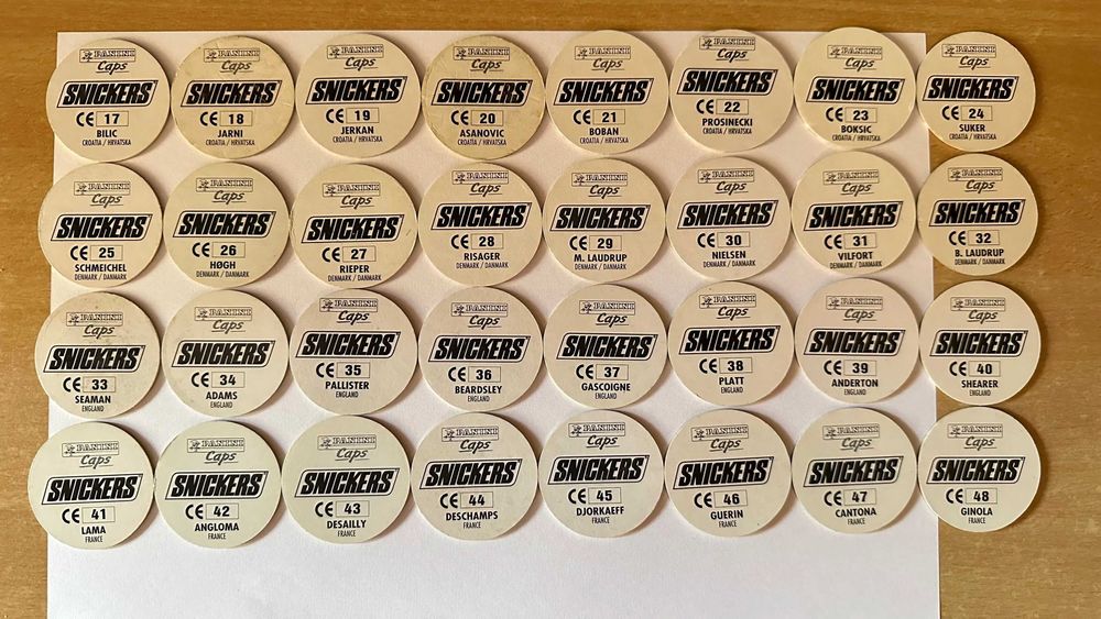 Panini Caps Snickers Euro 96 England [cała kolekcja 96 kapsli] oferta2