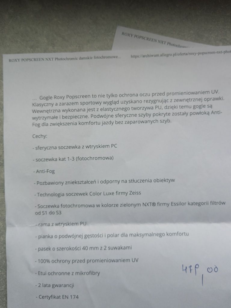 Gogle Roxy stan bardzo dobry damskie