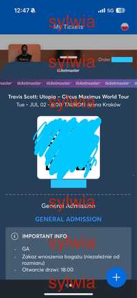 Bilet Travis Scott mobile ticket Utopia: Circus Maximus Tour GA płyta