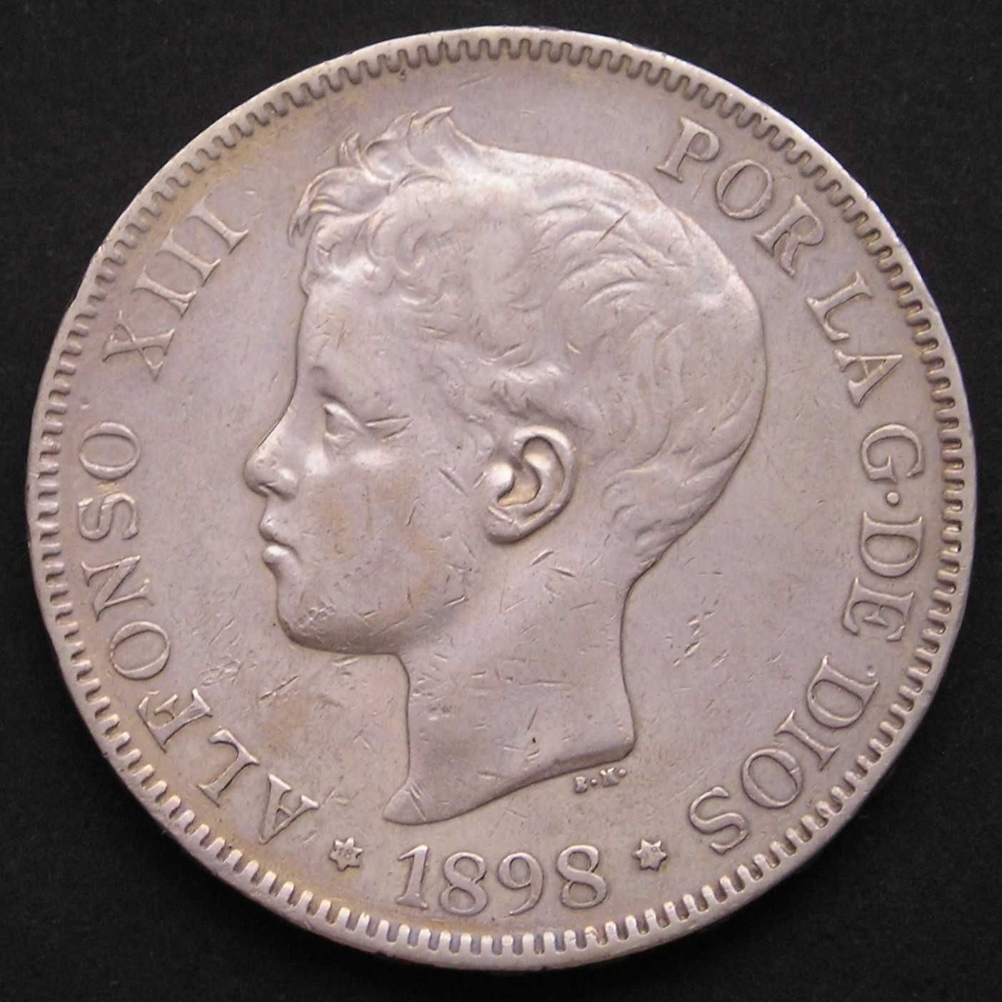Hiszpania 5 peset 1898 - Alfons XIII - srebrna .