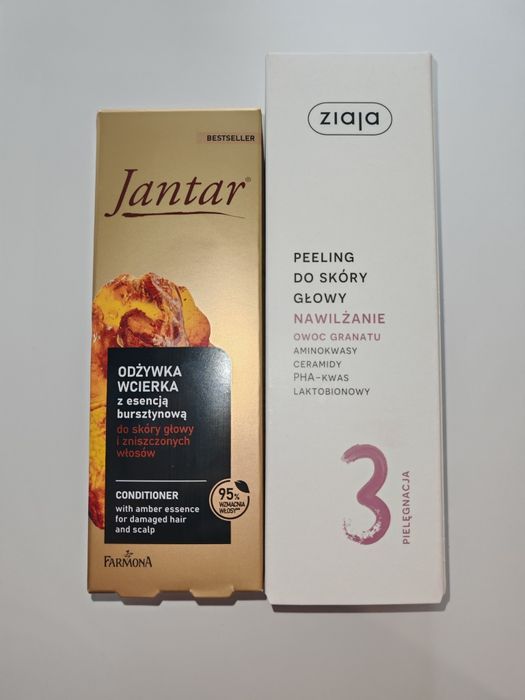 Nowy zestaw kosmetyków do włosów peeling odżywka wcierka Ziaja Jantar