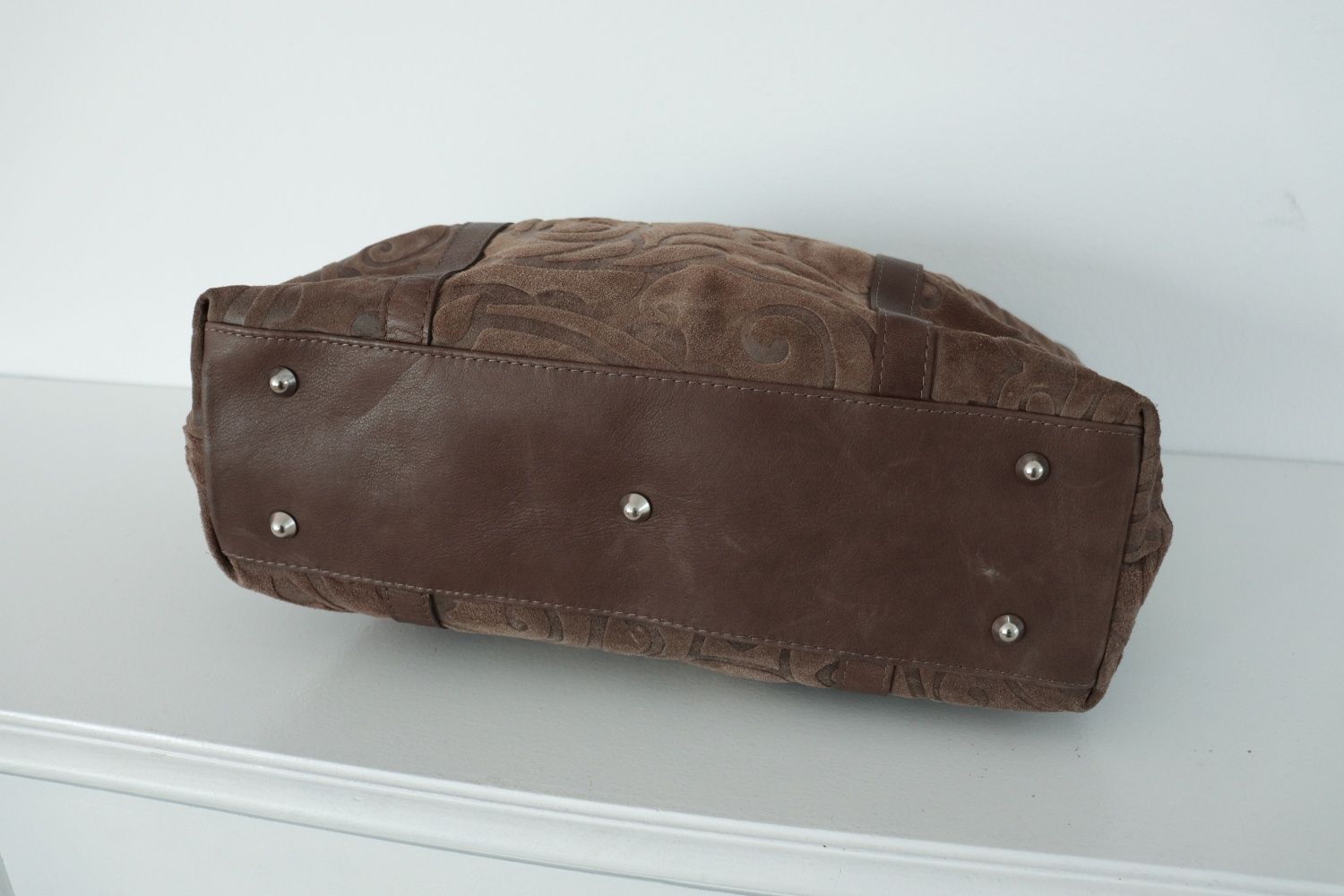Zamszowa brązowa torebka torba na ramię A4 skóra naturalna