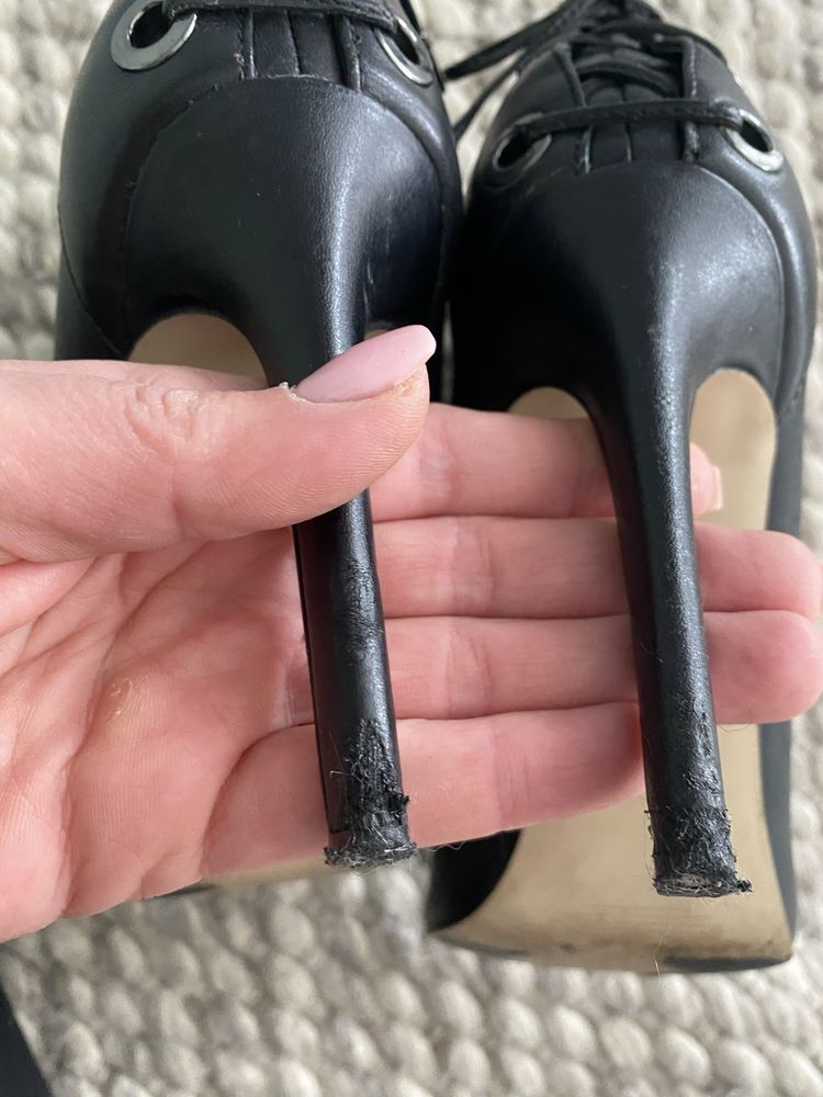 Guess szpilki botki czarne skórzane sandały open toe 39