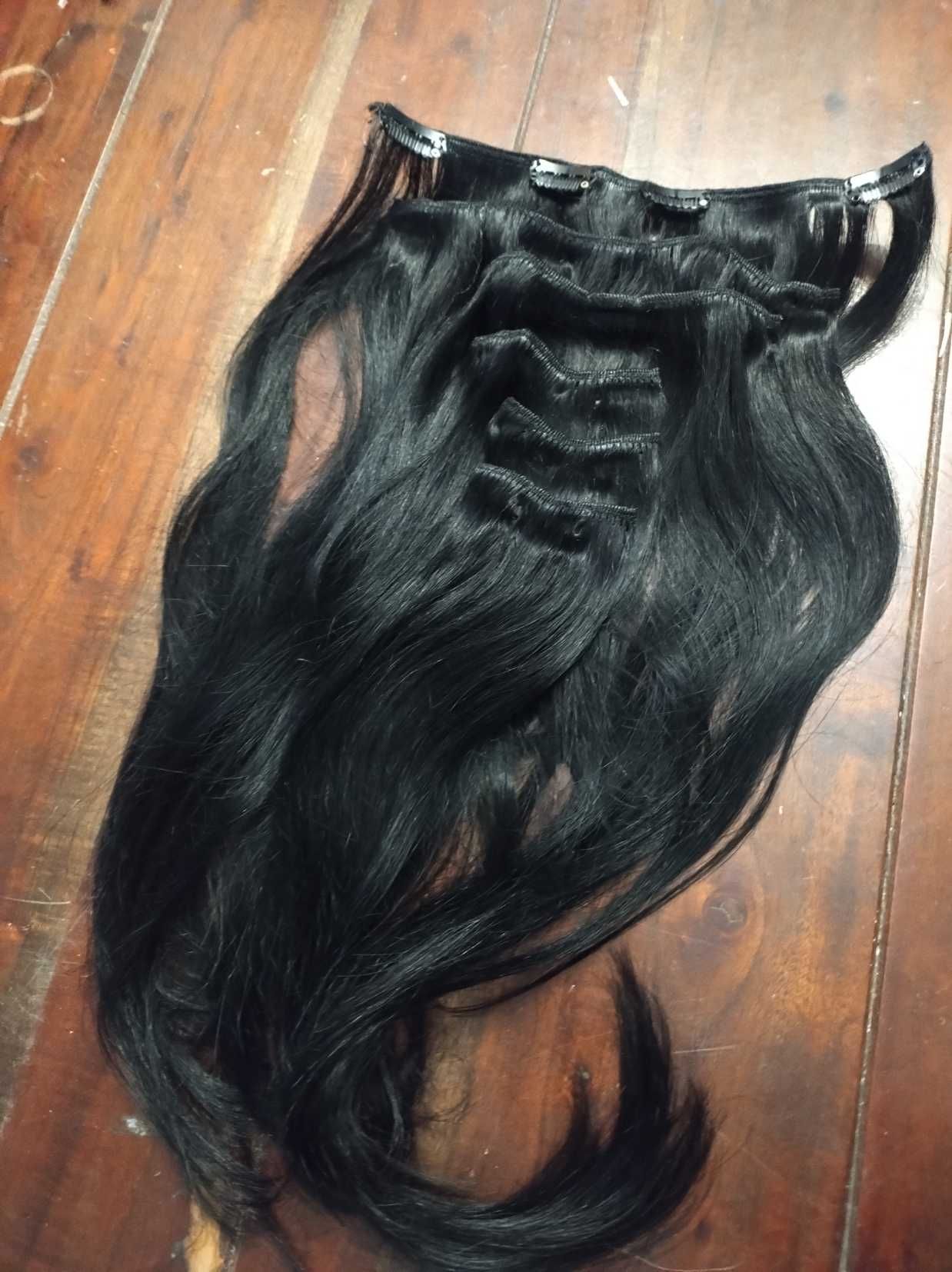 Naturalne włosy - zestaw clip in ok 45cm czarne