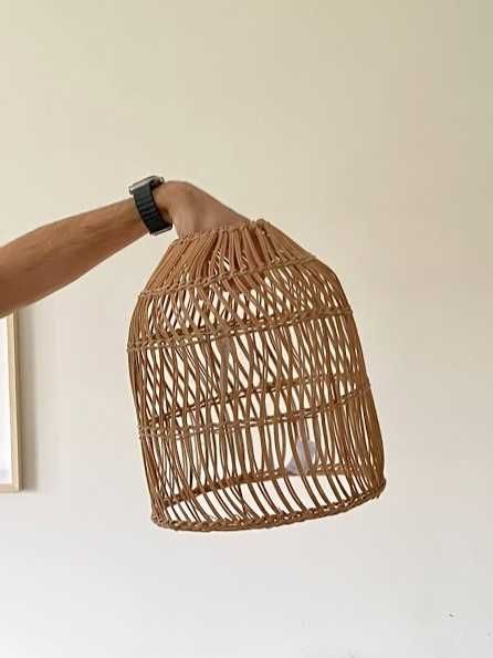 Conjunto de 3 Candeeiros de Teto, Rattan Natural, Ø30x40