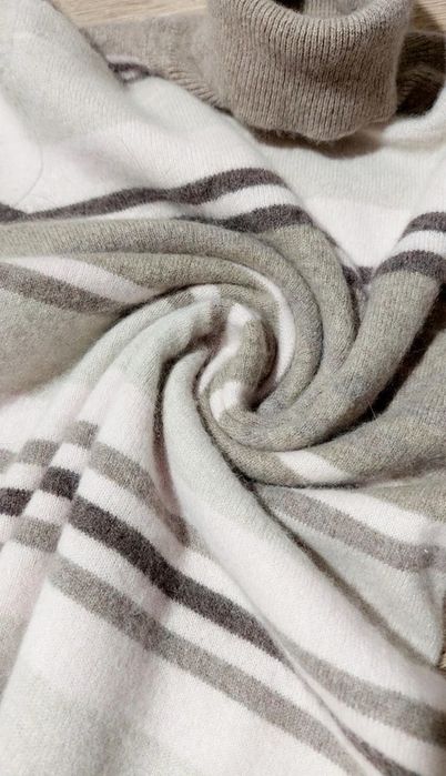 Sweter golf 100% kaszmir beżowy brązowy paski