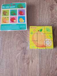 Nowa drewniana układanka kostki owoce Montessori sorter puzzle układan