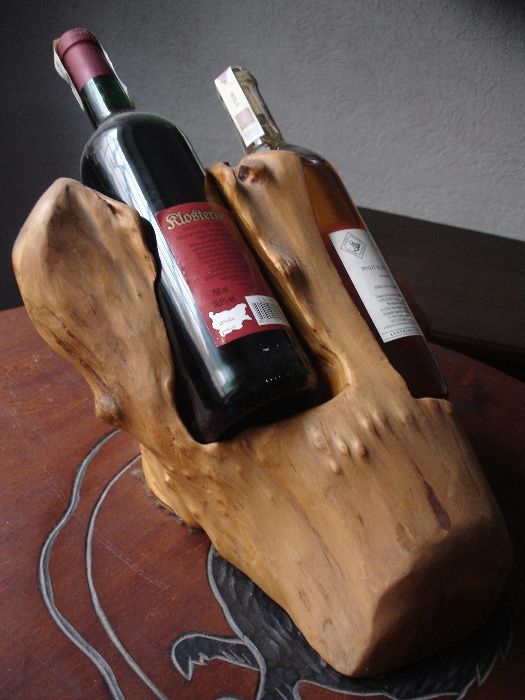 stojak uchwyt na wino drewniany korzeń