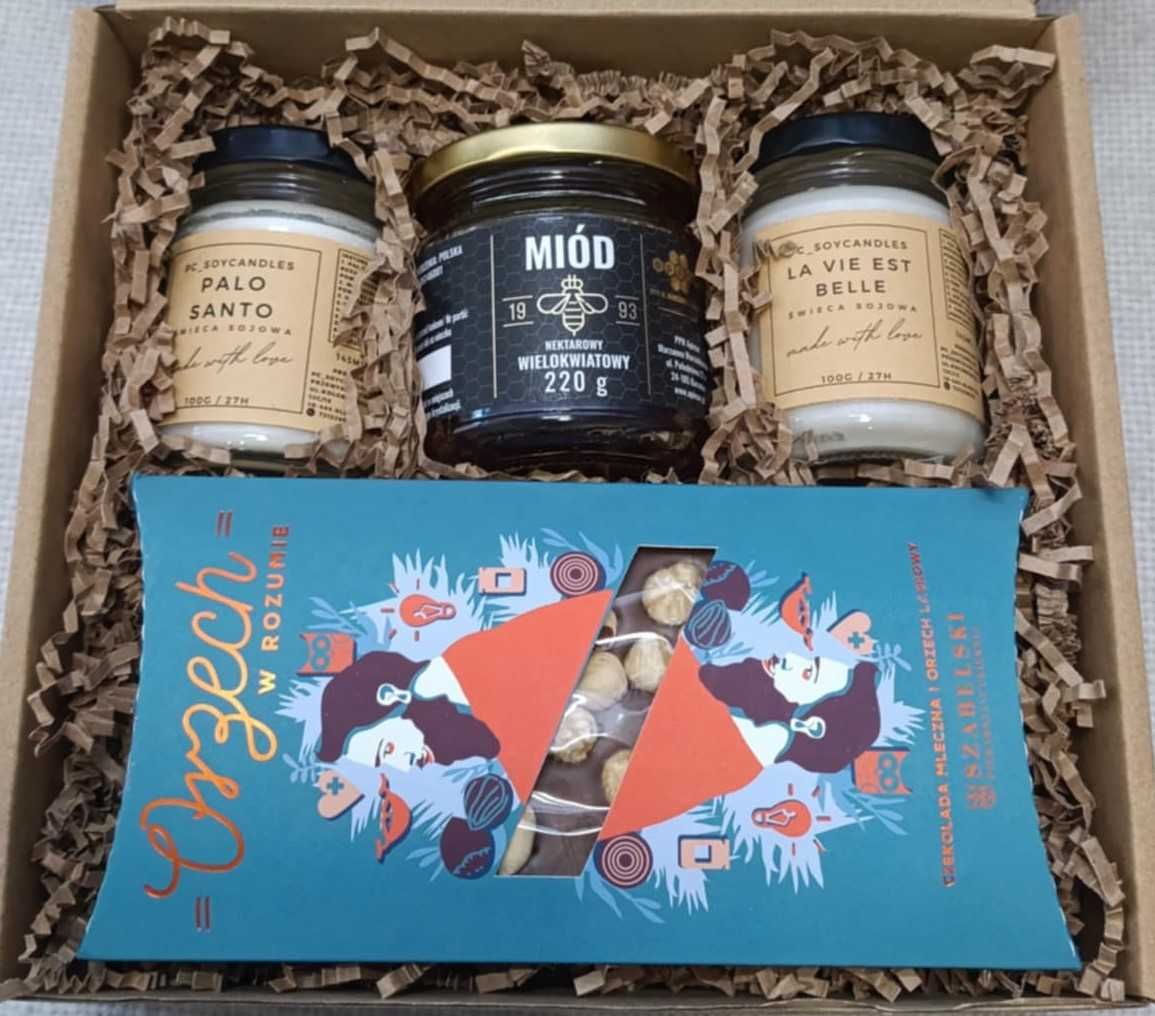 Zestaw Prezentowy 2xŚwieca Sojowa 143ml+Miód W. 220g+CZO SERCE