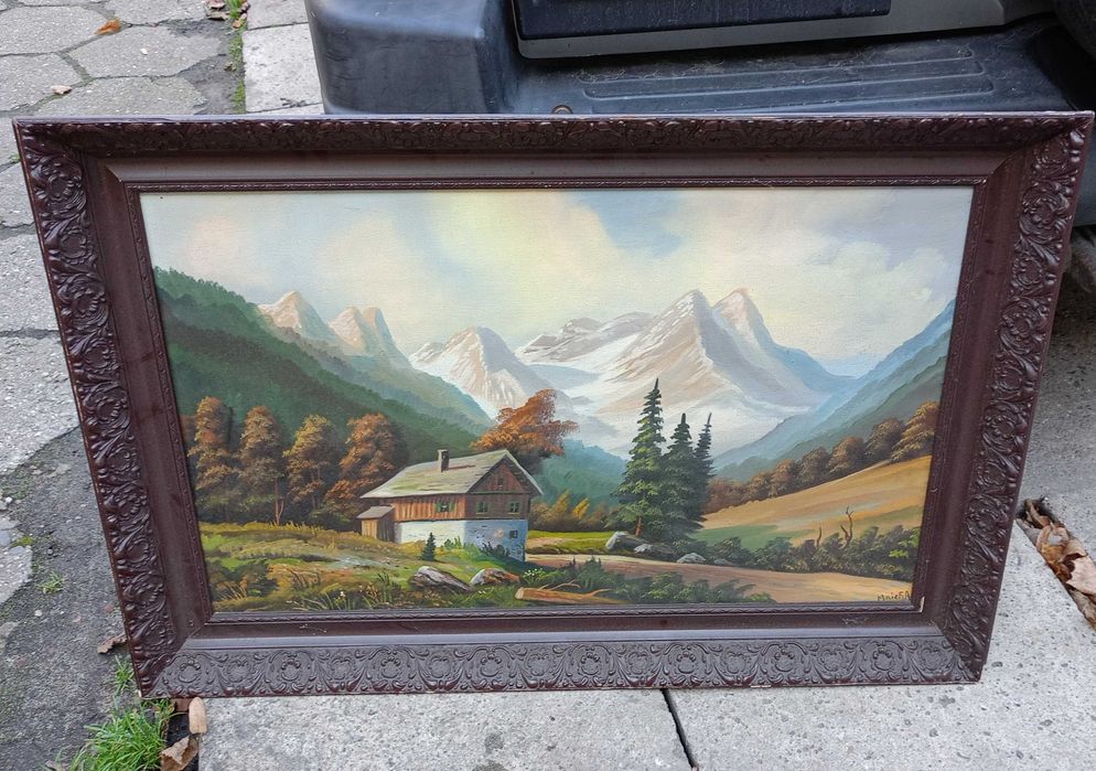 Sygnowany obraz olejny pejzaż górski