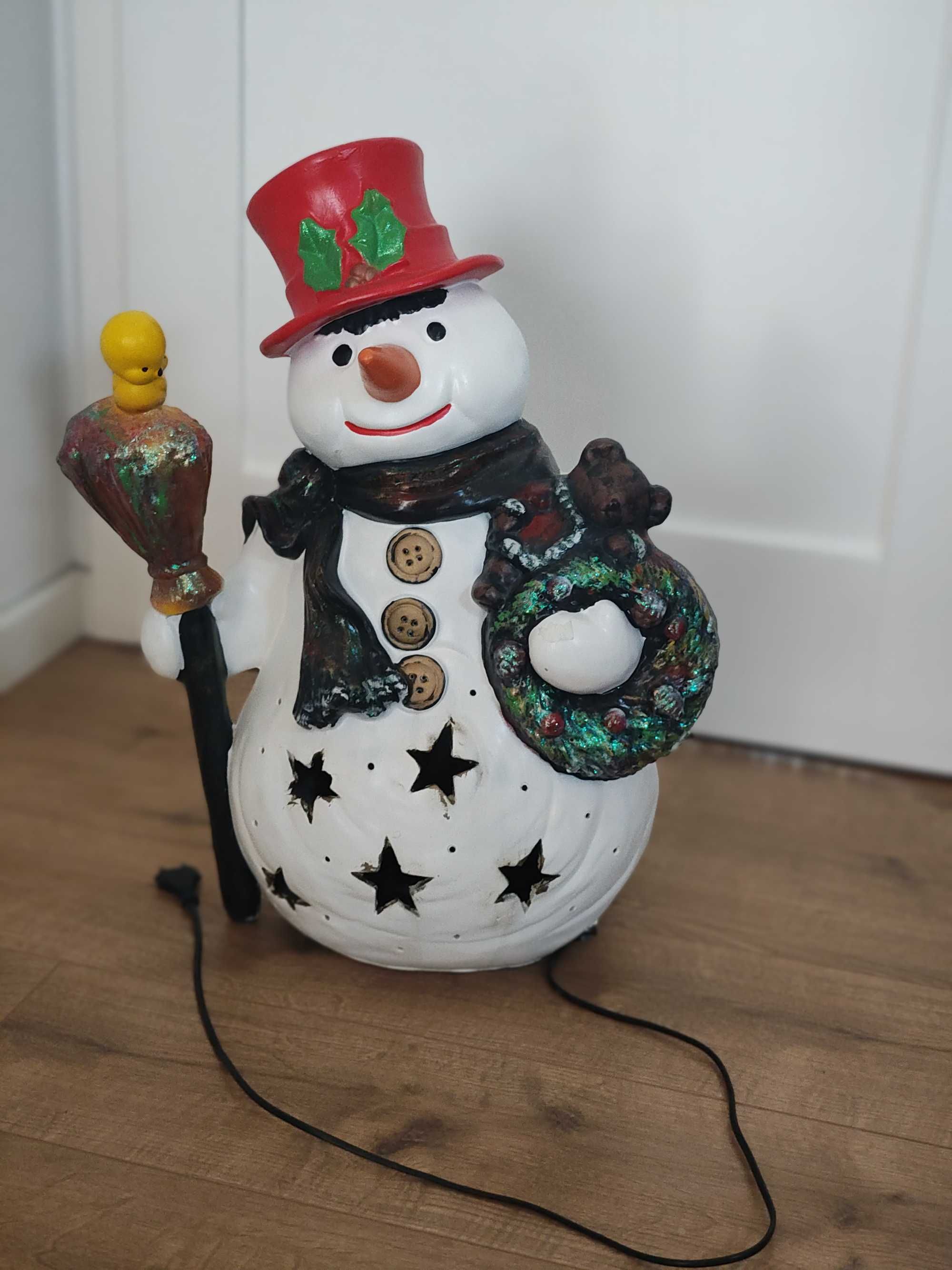 Bałwan porcelanowy ceramiczny świecący 60 cm. wewnętrzny/ zewnętrzny