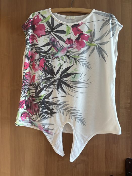 Bluzka damska, kwiaty, Papaya, rozm. 40, wiązana na dole