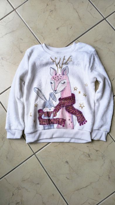 Pluszowa bluzka z reniferem i króliczkiem zimą rozm. 116