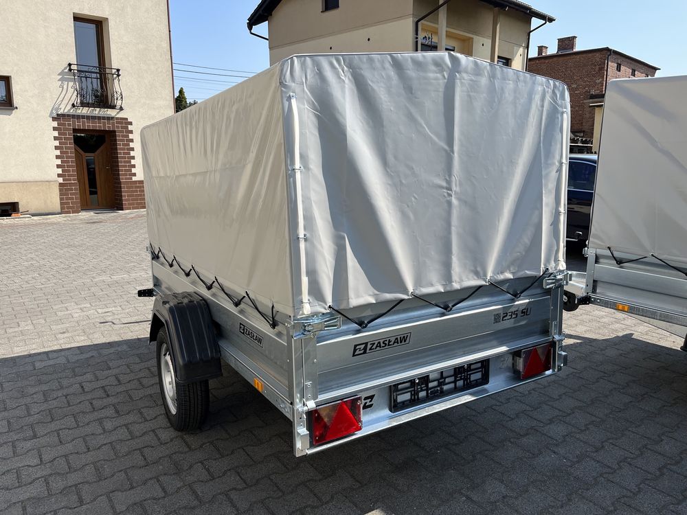 PRZYCZEPA ZASŁAW 235SU 235x132 z plandeką 80cm od burty, lampy LED