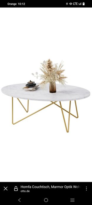 Stół do salonu owalny z efektem marmuru, stolik kawowy 120 x 60 cm