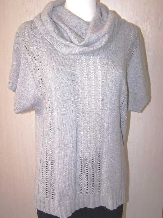 Sweter z Golfem Angora Bawełna Jasnoszary Krótki Rękaw