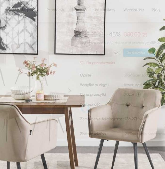 Zestaw 4 Krzeseł Aksamitnych Beliani JASMIN Glamour Taupe (cena/ szt)