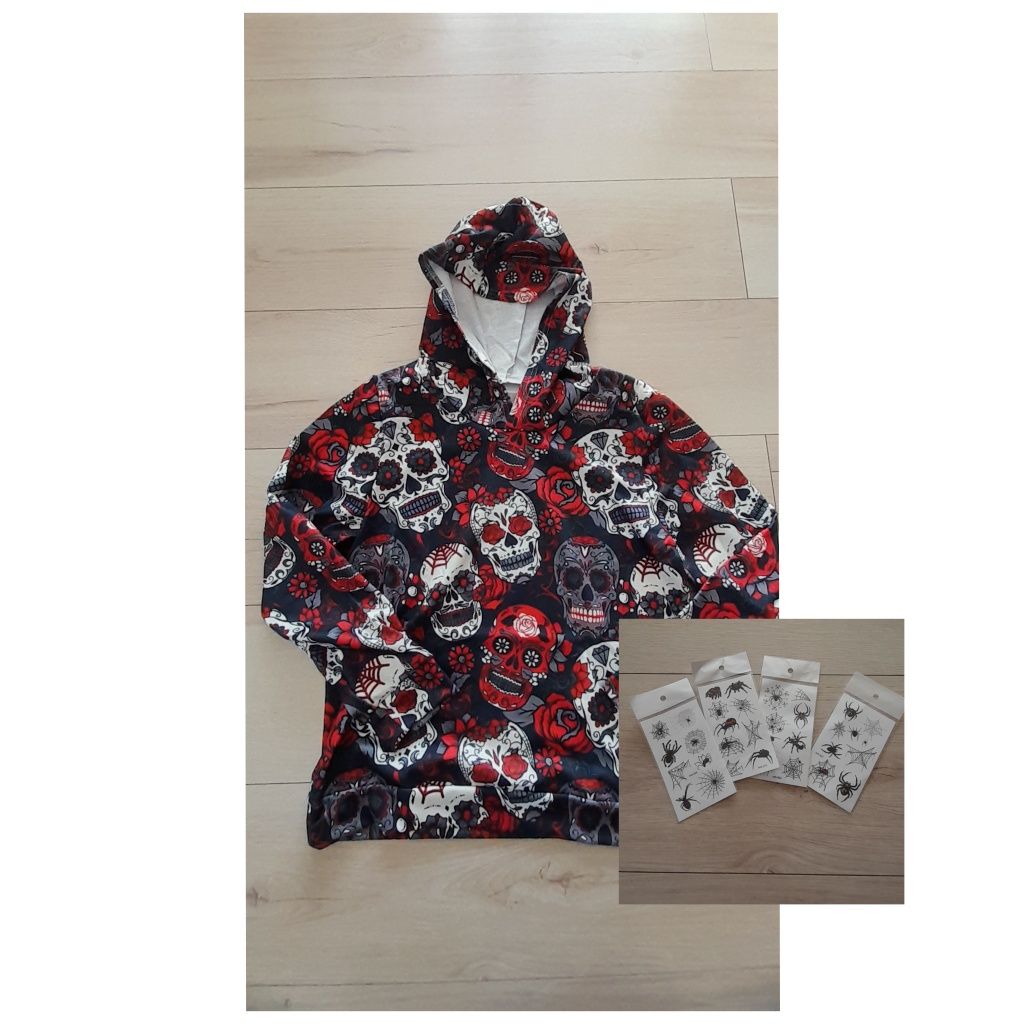 Mowa bluza na Halloween w czaszki 11-12, 146-152cm + gratis tatuaże