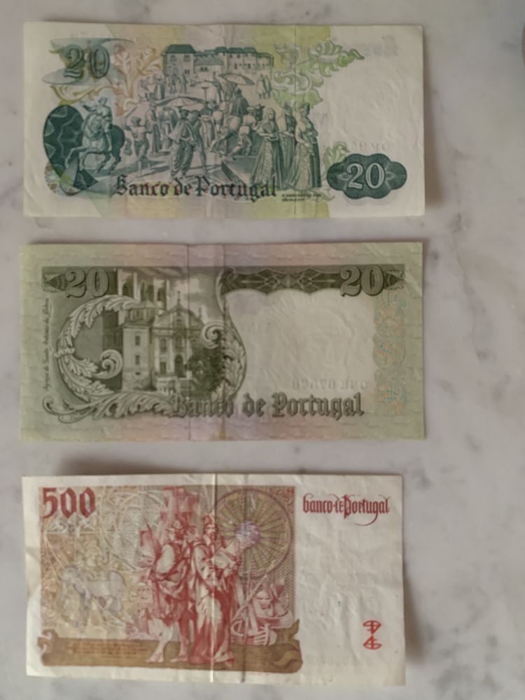 Notas 20 escudos e 500 escudos