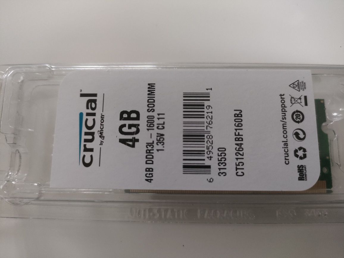 Pamięć RAM Crucial 4GB 1600MHz DDR3 CL11 1.35V SODIMM