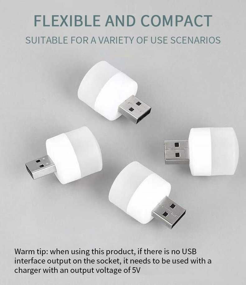 Lampka mini USB LED 5V 1W Barwa Biała ZIMNA Wtyk USB Mocne Światło