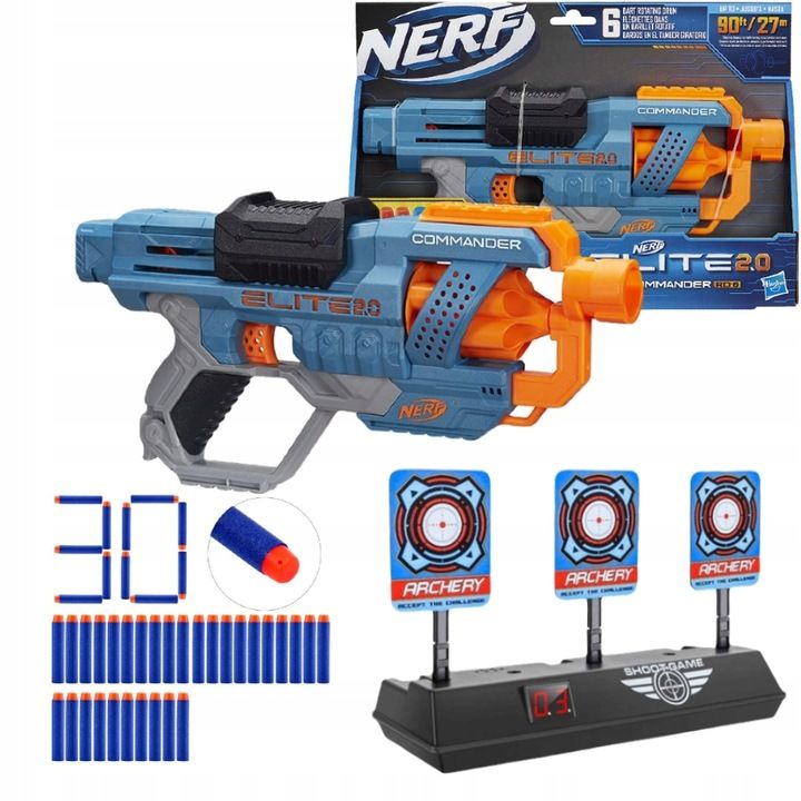 Pistolet Nerf Elite Commander Elektroniczna Tarcza Dodatkowe Strzałki