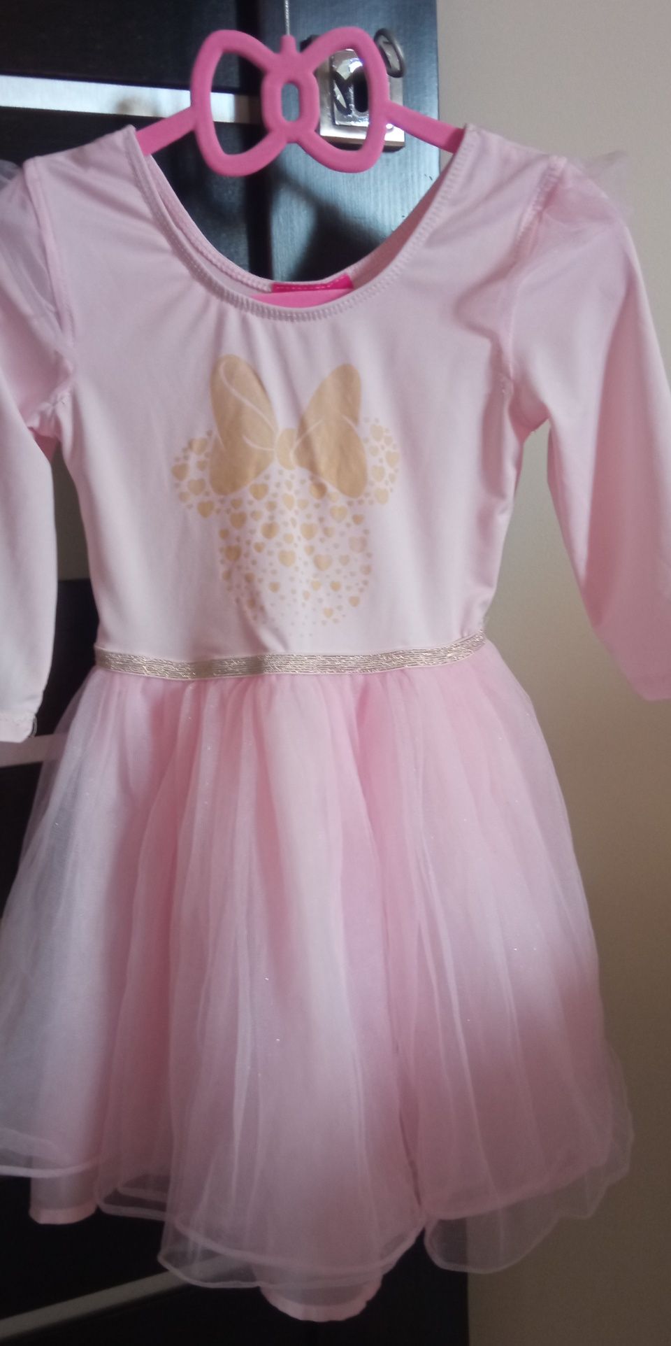 Sukienka różowa, jasny róż, myszka Miki, Disney, Minnie, tiulowa, 116