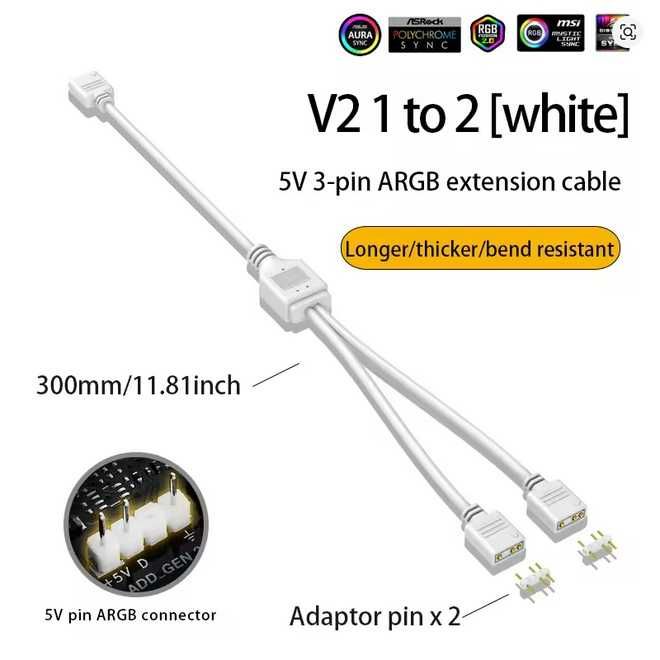 Спліттер 5V 3PIN ARGB Розгалужувач синхронізації підсвітки компютера