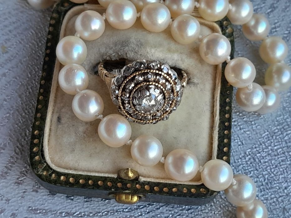 R.18 Zabytkowy Pierścionek Diamenty Złoto 12ct Srebro WYCENA