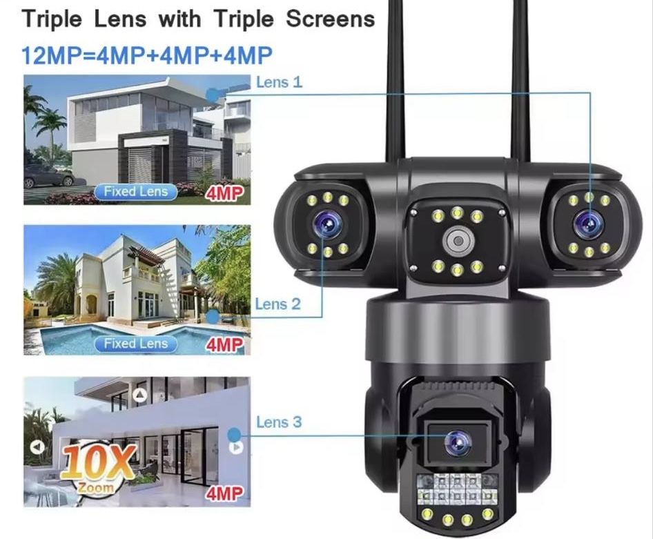 Kamera WiFi 12MP 6K trzy obiektywy kamera IP PTZ Noktowizor