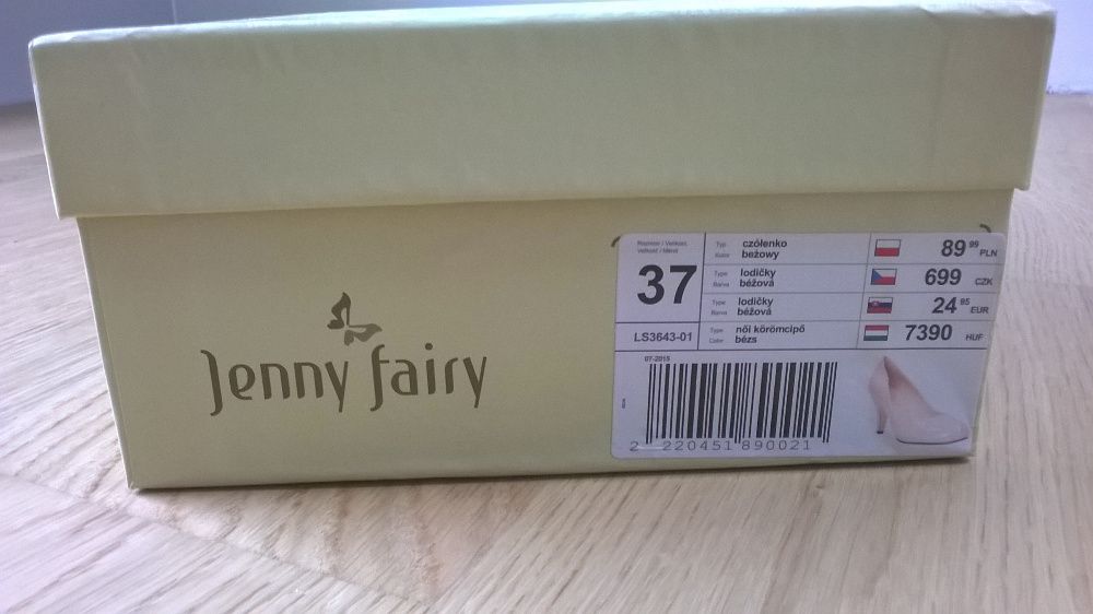 Pantofle, szpilki Jenny Fairy, beżowe/nude r.37, nowe