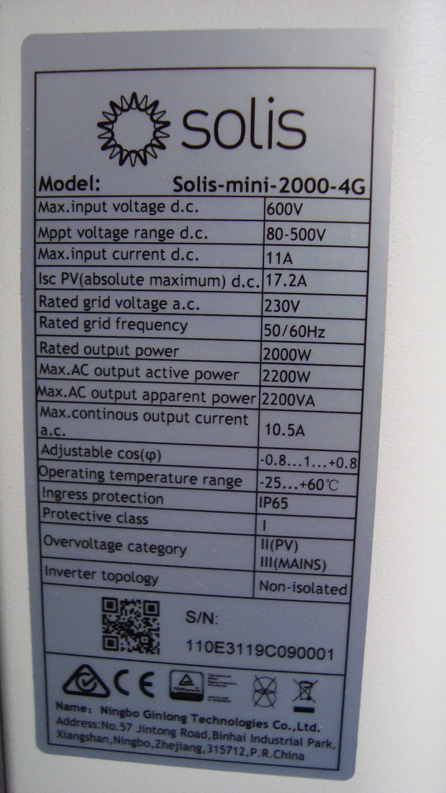 Inwerter SOLIS-MINI-2000-4G 2,3 kwh jednofazowy