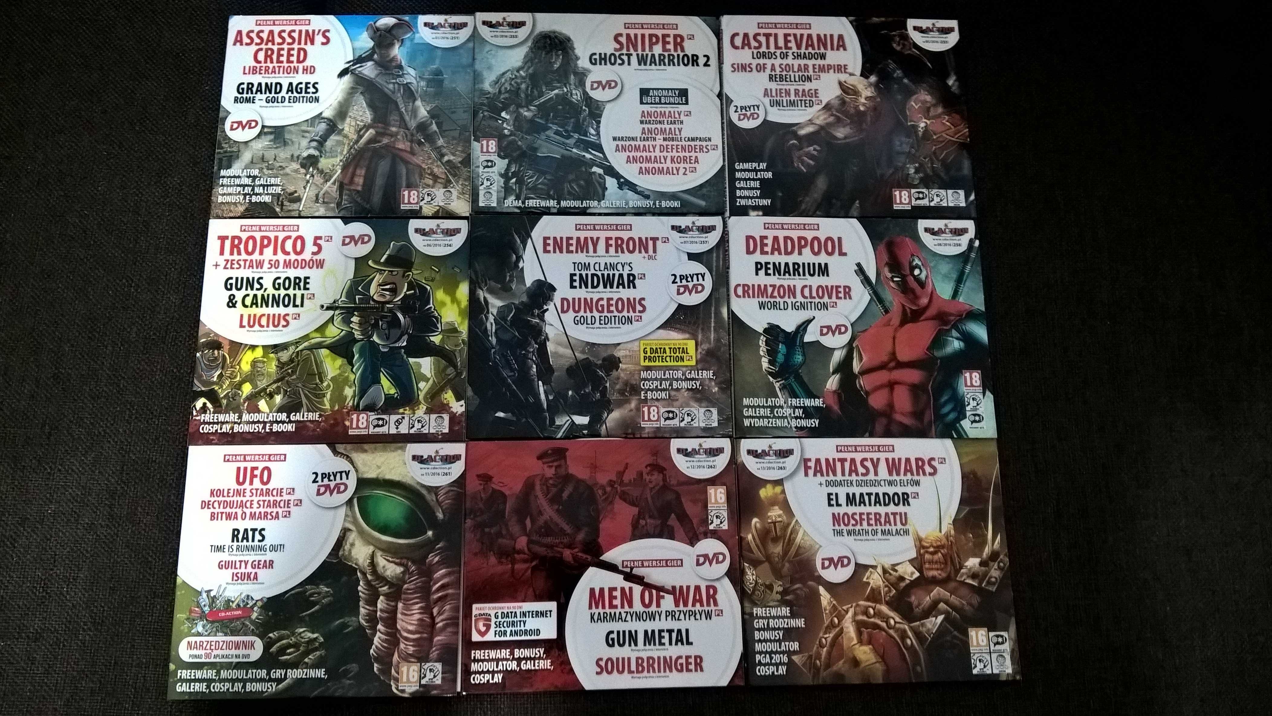 gry gra DVD CD-ACTION rok 2016: płyty nr 251, 253, 255-263