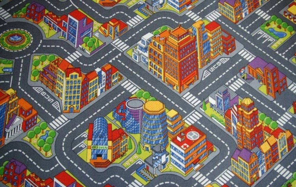 Dywan dziecięcy 250x300 big city szary dla dzieci miasto drogi ulice