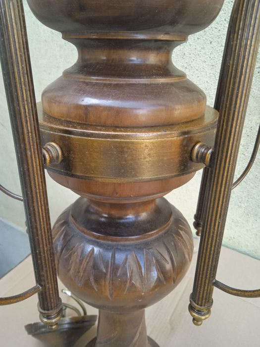 Candeeiro lustre em latão e madeira vintage