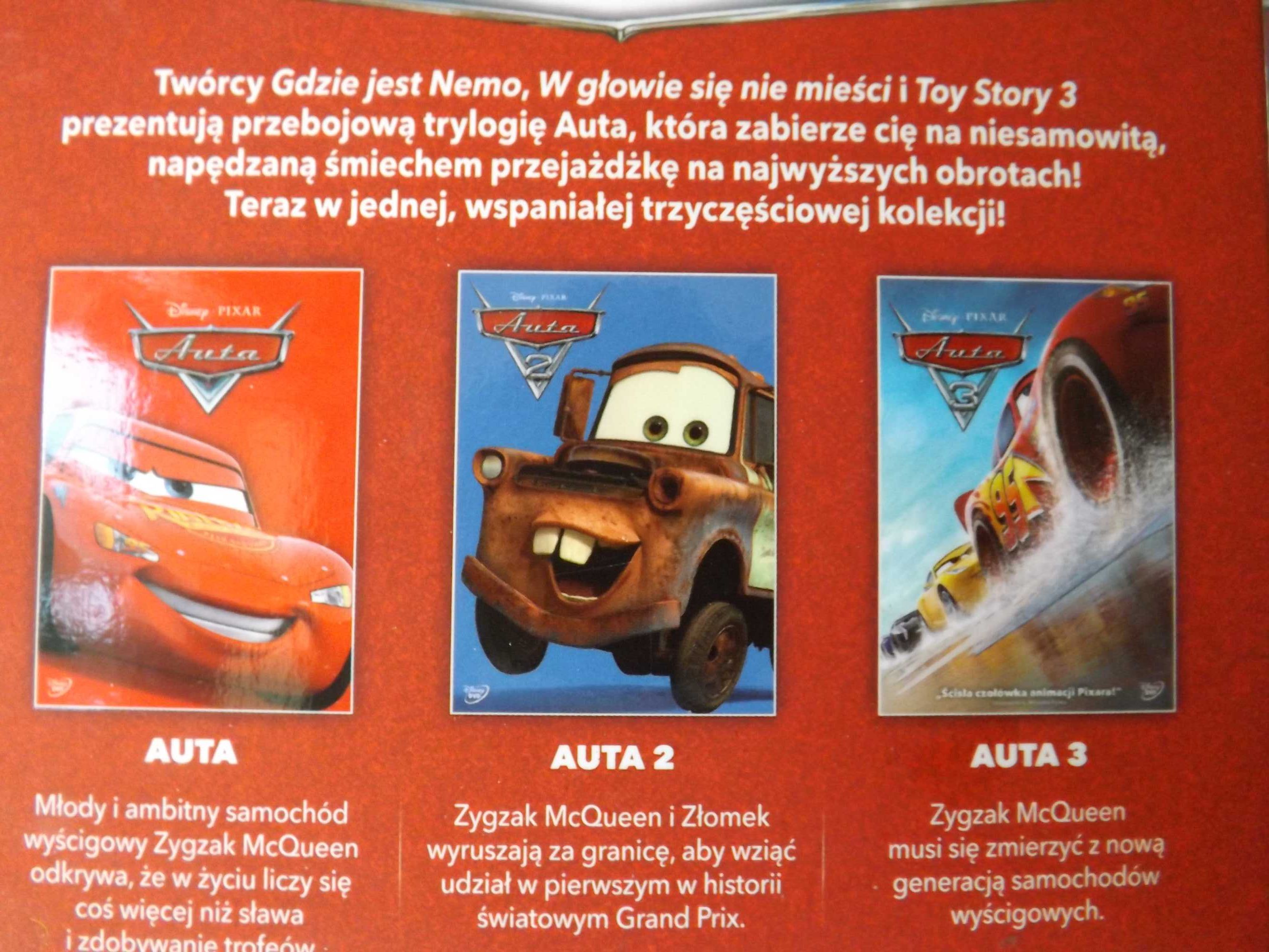 Auta 1,2,3 dvd bajki disney trylogia film